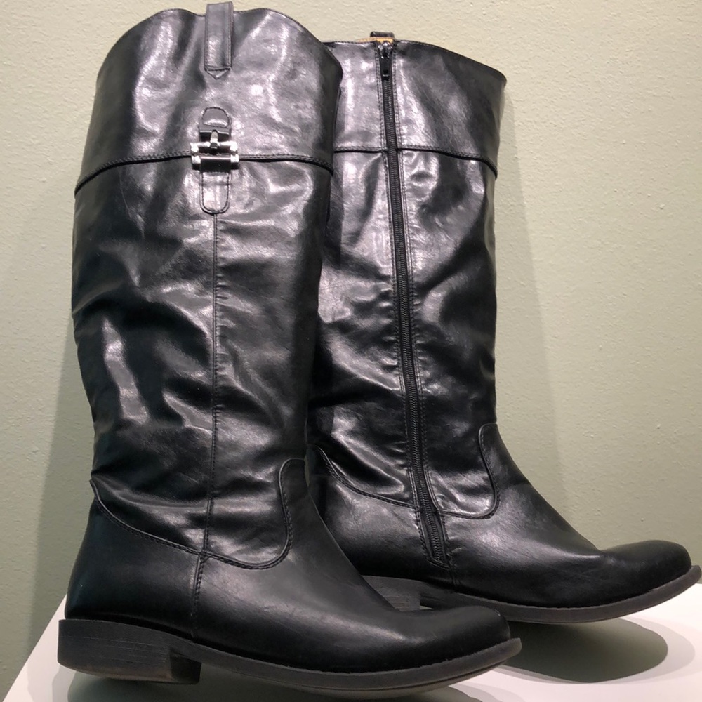 Black Wide Calf Riding Boots Sz 8W 18.5” Tall